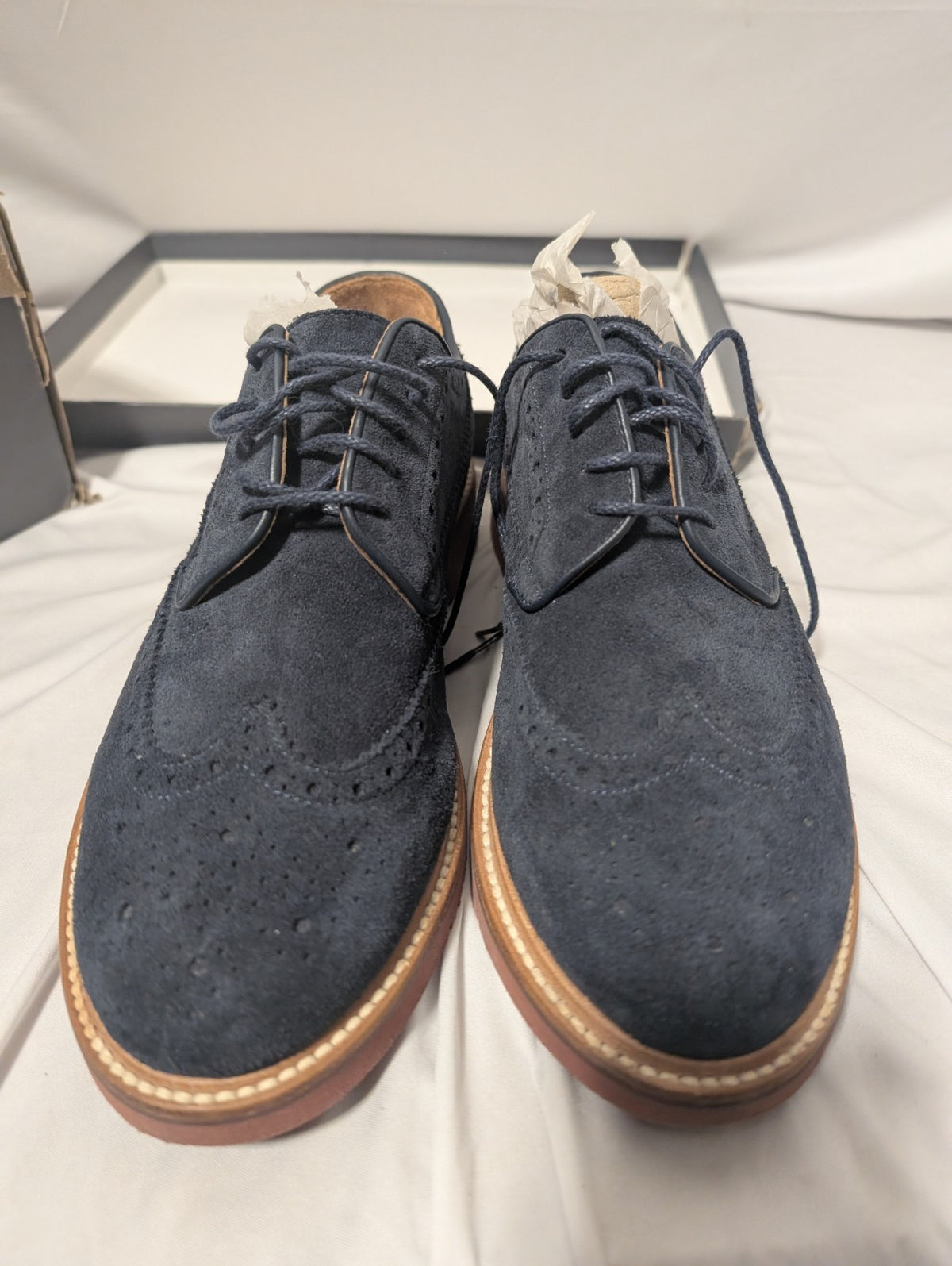 J CREW Shoes Mens Size 8.5 Kenton Wing Tips Navy Blue Suede Oxford 436871