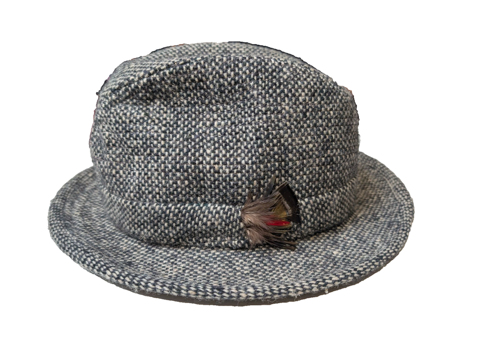 Vintage Jonathan Richard 100% wool fedora feathered hat Donegal Tweed Small0