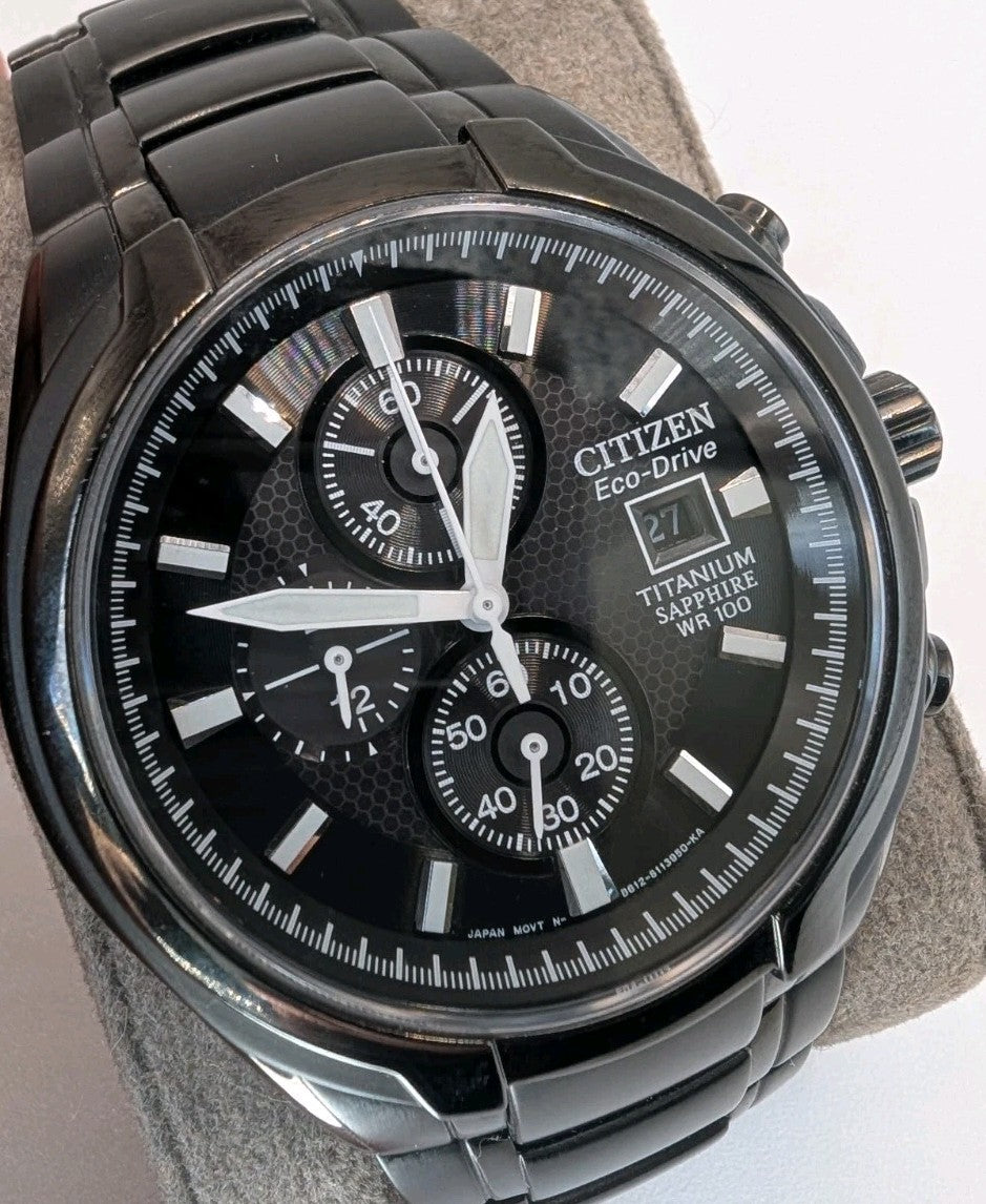 Citizen Eco Drive Titanium Chronograph Sapphire WR 100m Mens Watch B612 s0783420