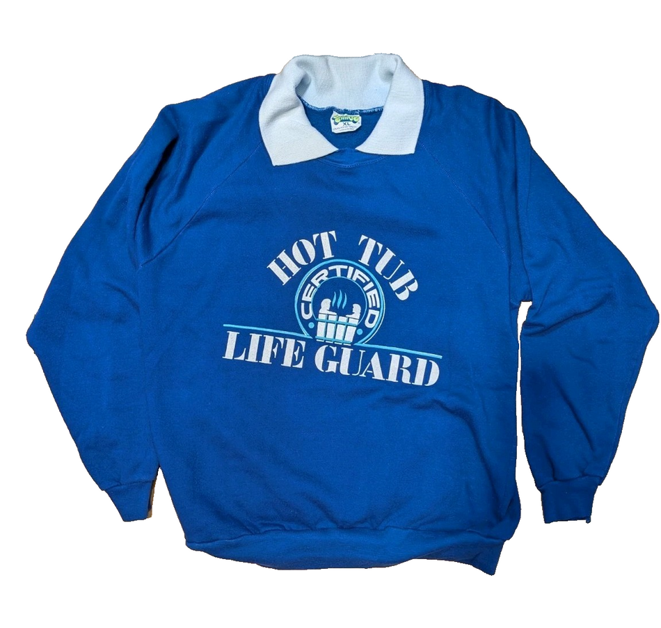 Vintage   Hot Tub Life Guard  Long Sleeve Collared Sweater XL Surf Shirts0