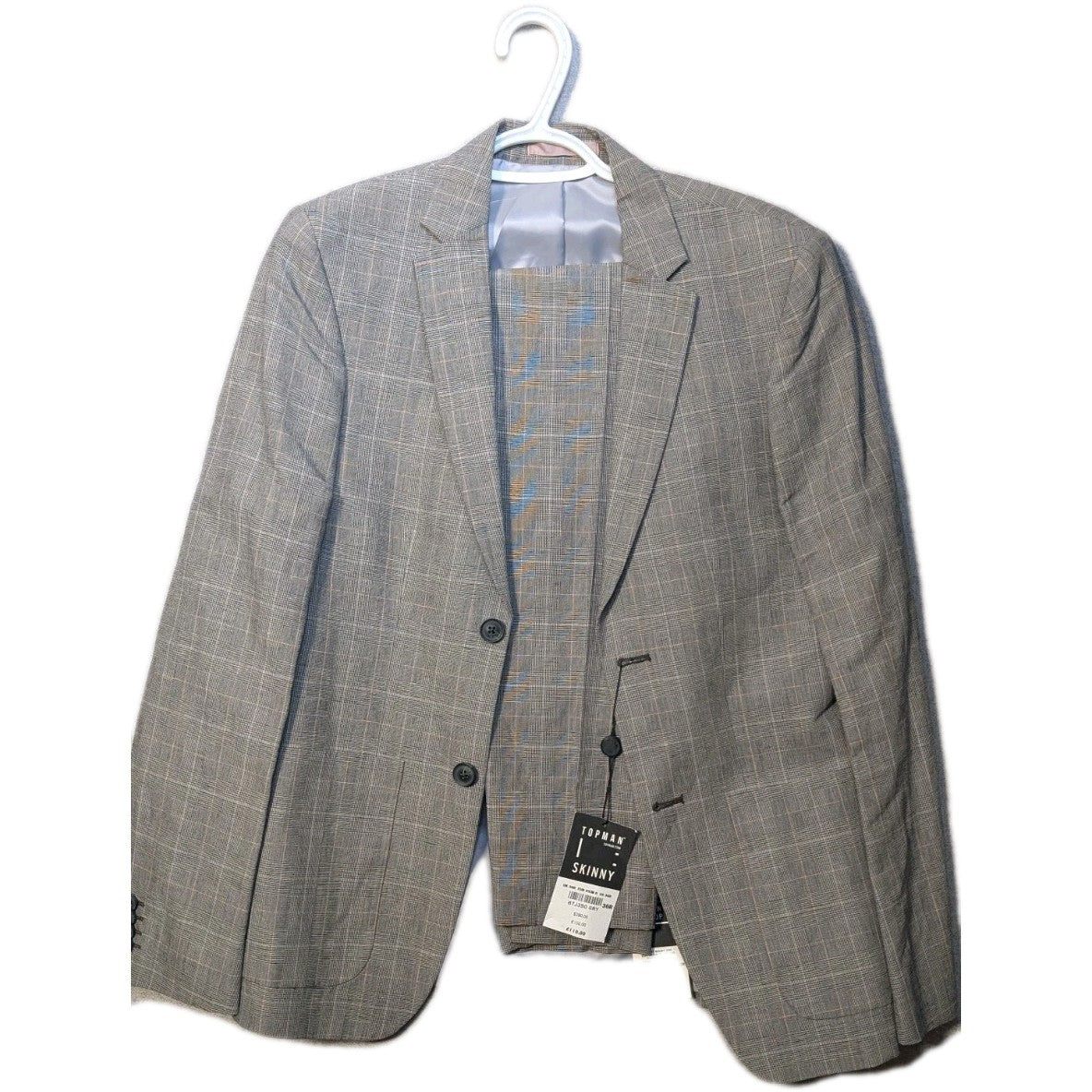 Topman Light Gray Plaid Suit Jacket(36R) & Pants(32R) - New With Tags1