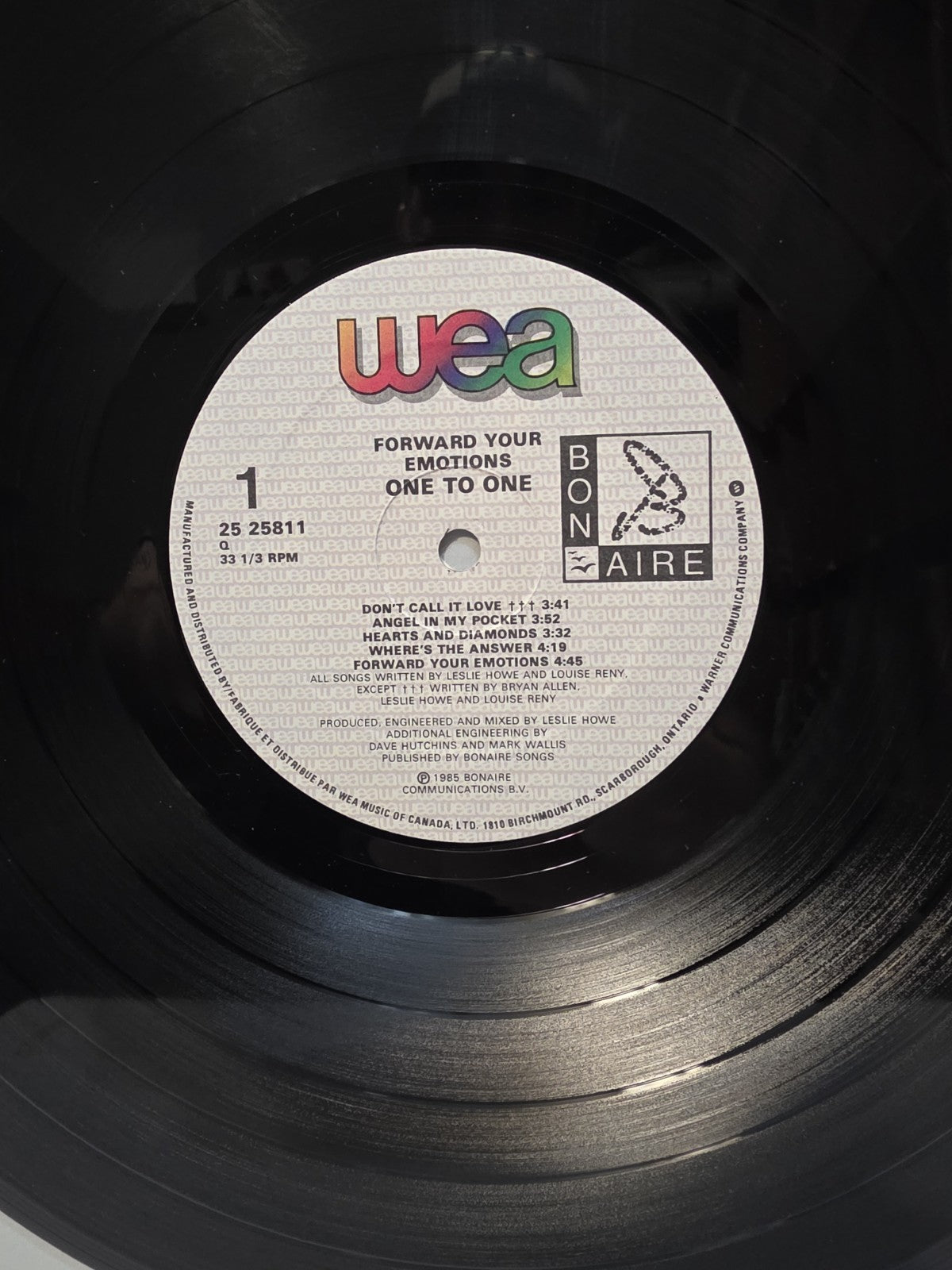 One to One - Forward Your Emotions - 12" LP - 1985- Canada4