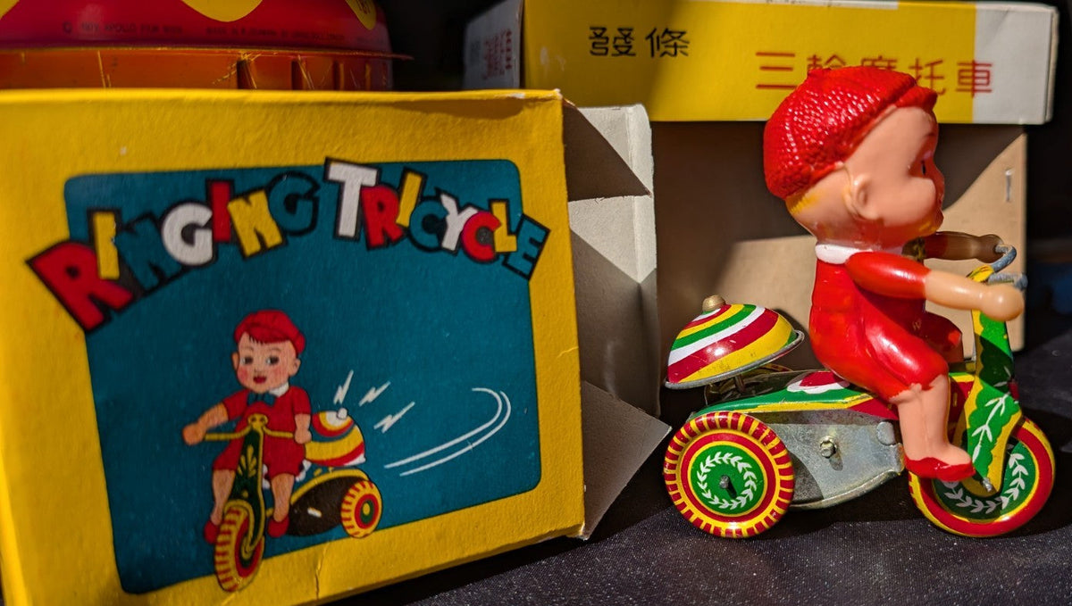 Vintage 1950'm'Ringing Tricycle' + box, tin toy