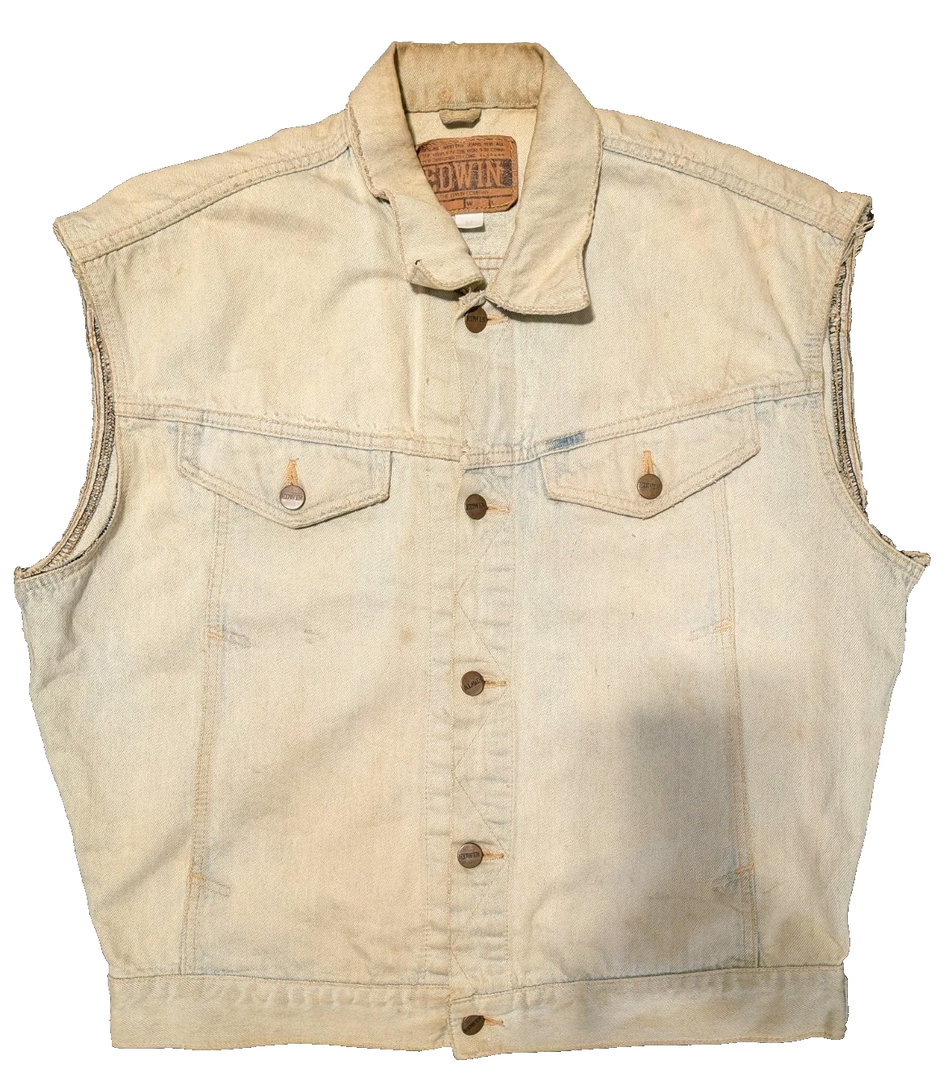 Vtg Edwin Jeans  Custom Denim Vest   Hand Drawn  Distressed SzM0