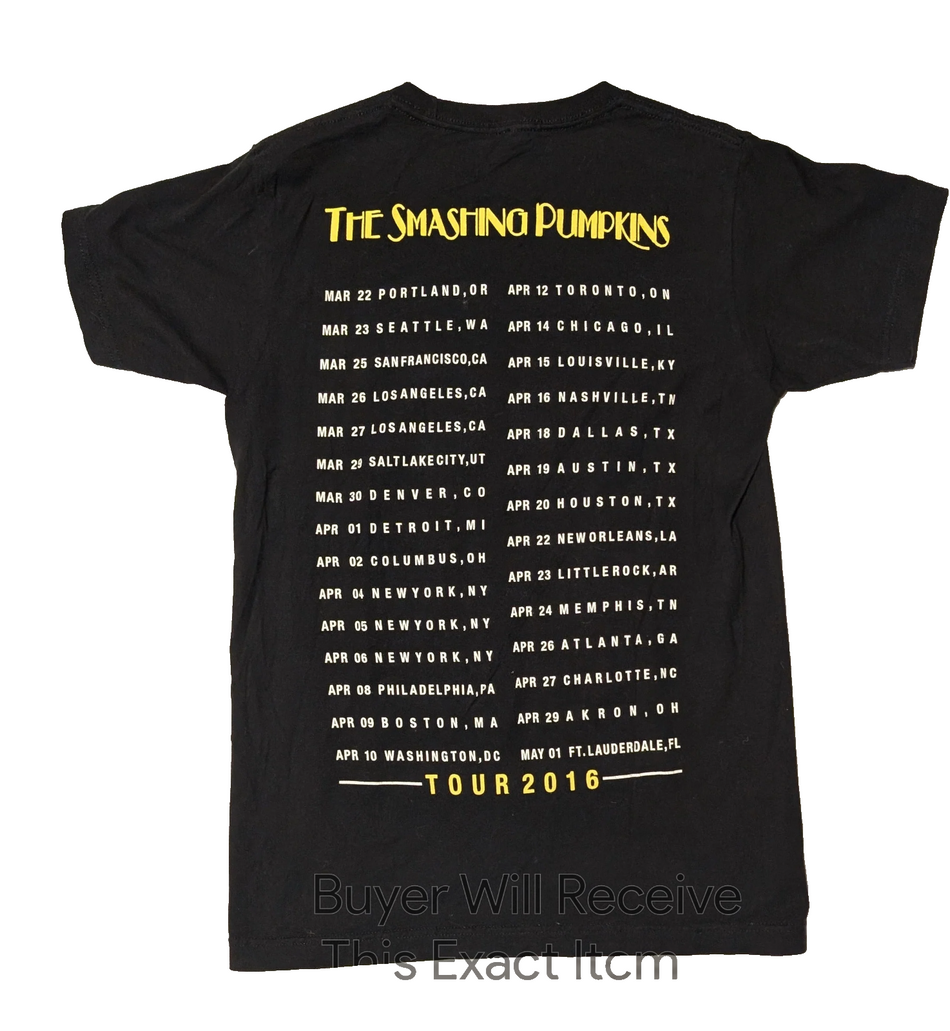 The Smashing Pumpkins 2016 Concert Tour T Shirt Gold Fish Yin Yang Black Size S1