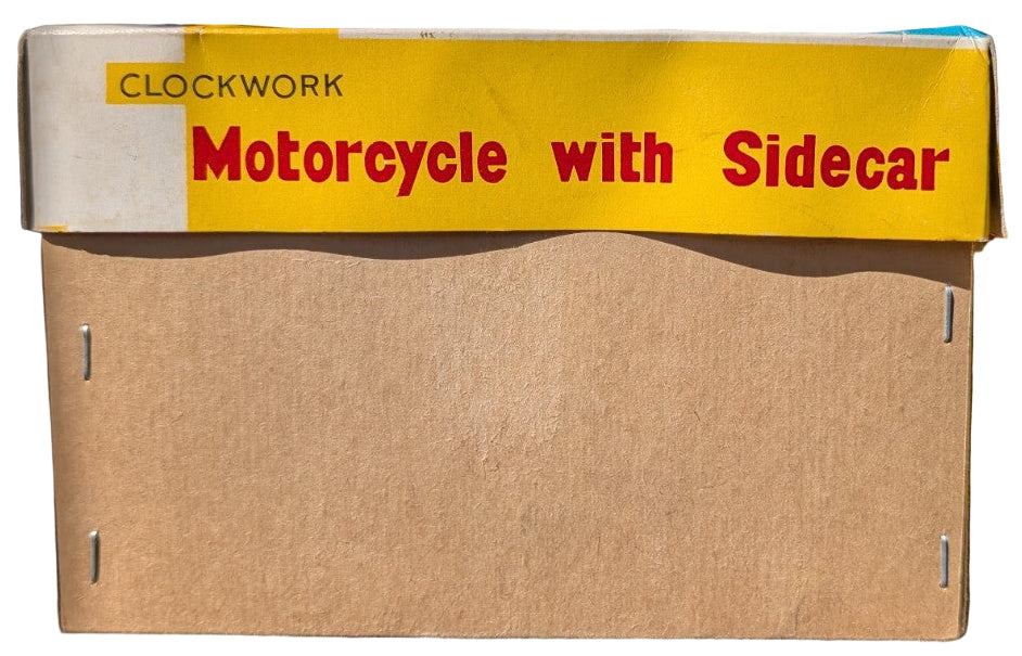 VINTAGE TIN LITHO WIND UP CLOCKWORK SIDECAR MOTORCYCLE MS 709 WITH BOX - WORKS