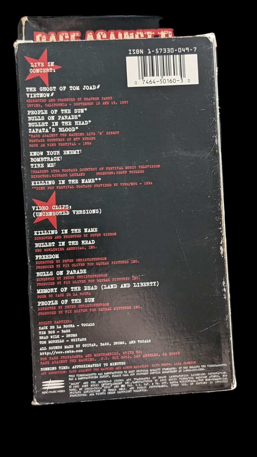 Rage Against The Machine – Rage Against The Machine,VHS, Single Box Set 