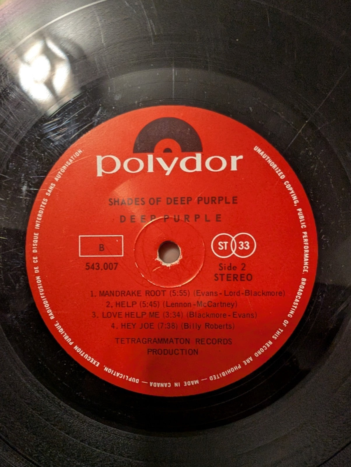 Deep Purple ‎– Shades Of Deep Purple- 12" Vinyl Record - 1968- Canada 2