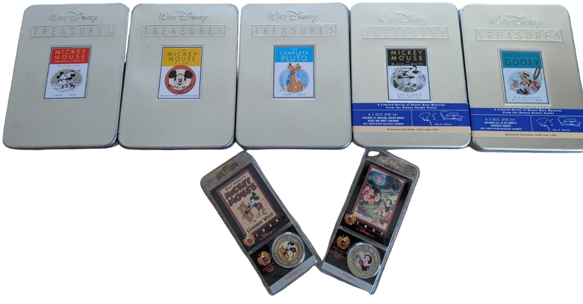 Walt Disney Treasures DVDs - 5 X 2Disc Sets + 2 Disney Decade Coins