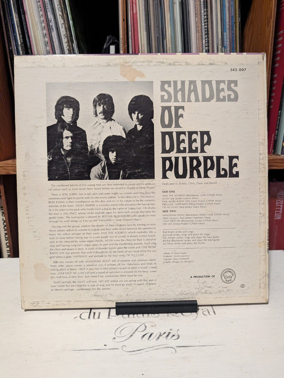 Deep Purple ‎– Shades Of Deep Purple  12" Vinyl Record   1968  Canada 1