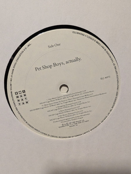 Pet Shop Boys – Actually, 1987 LP, EMI Canada ELJ 469724