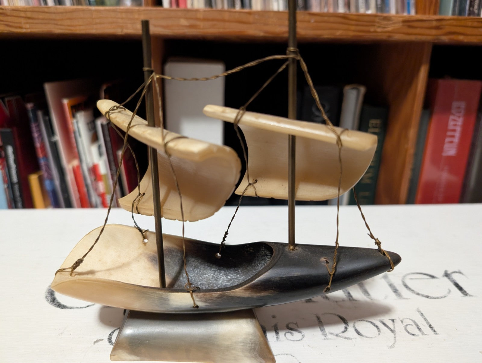 hand carved Boat Made From Water Buffalo Horn1