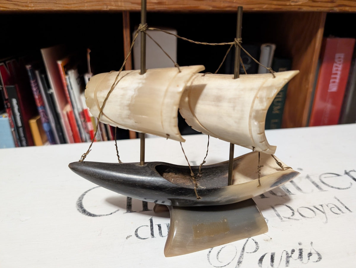 hand carved Boat Made From Water Buffalo Horn0