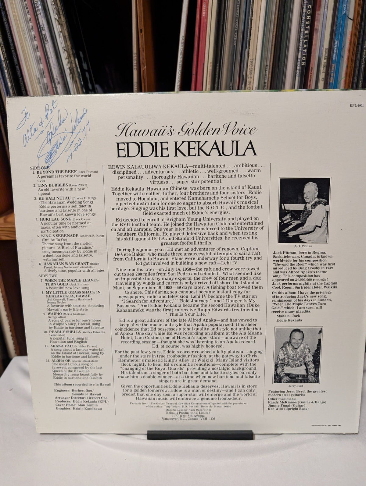 Eddie Kekaula, LP, VG, Hawaii's Golden Voice, KPL 1001 (singed, not verified)1