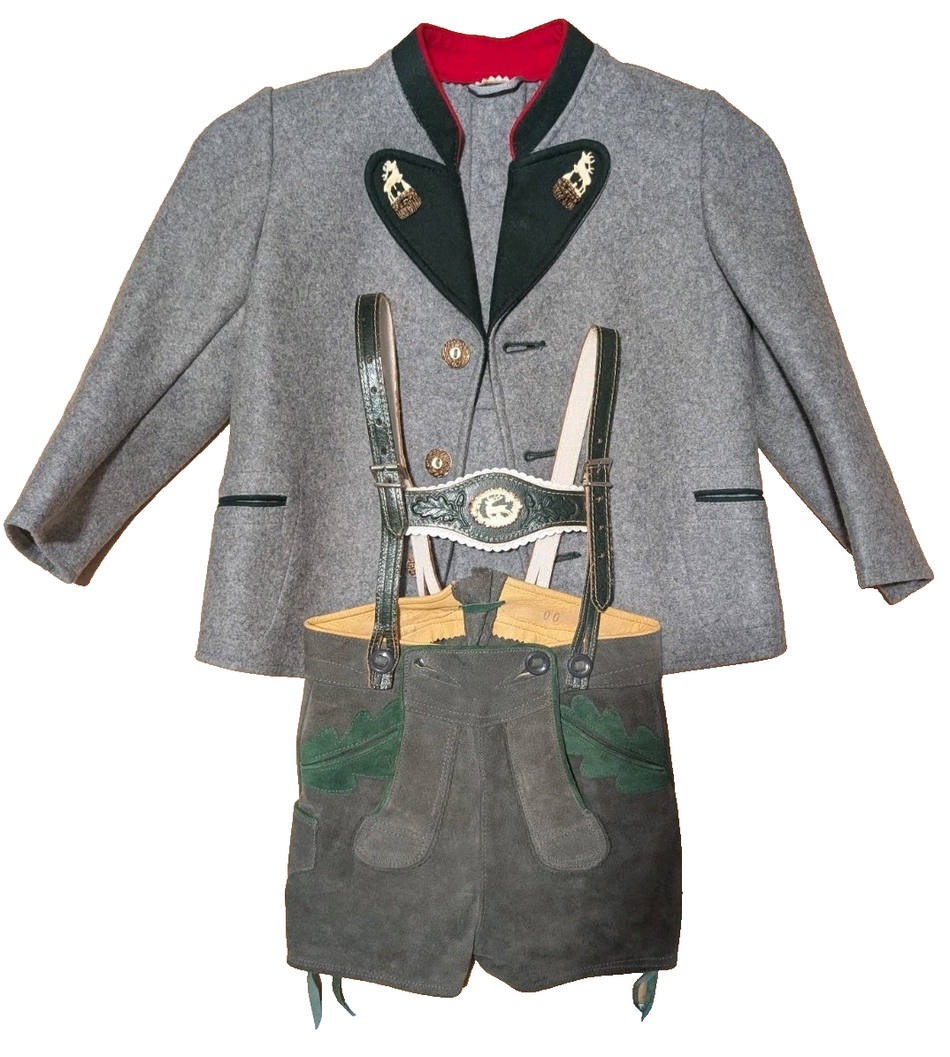 Lederhosen & Jacket  Youth Green Suede Leather Adjustable Straps 0