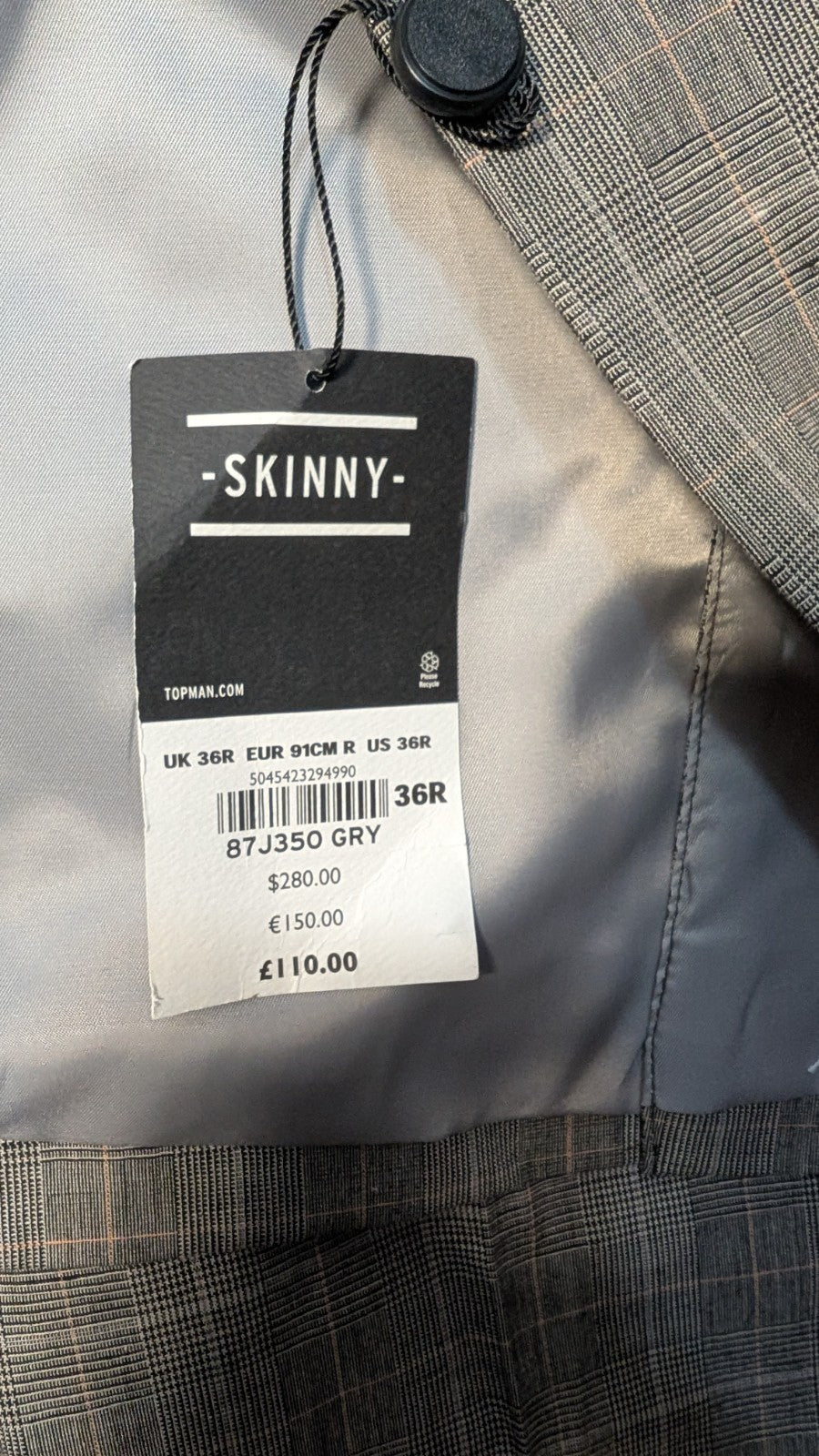 Topman Light Gray Plaid Suit Jacket(36R) & Pants(32R) - New With Tags5