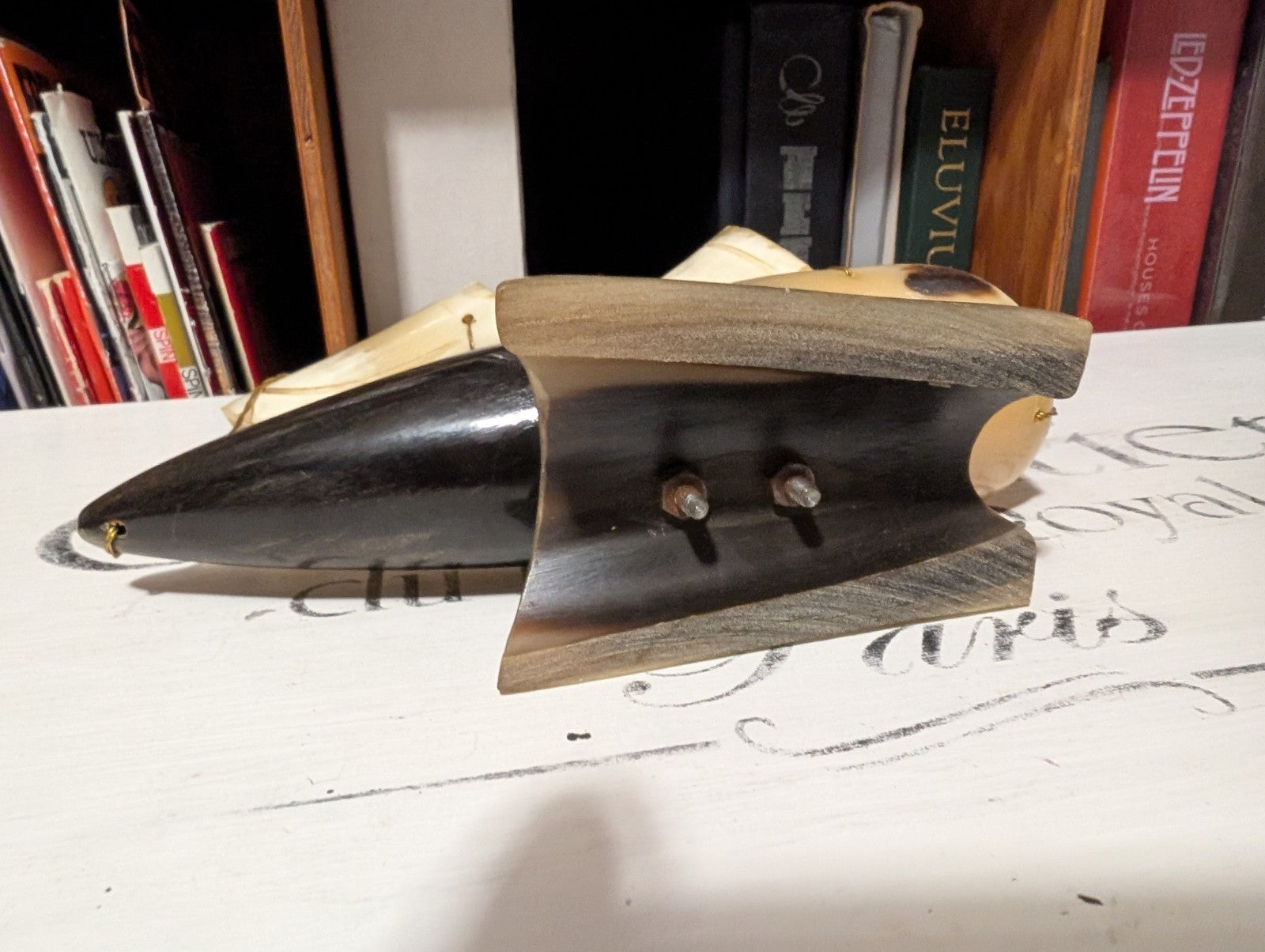 hand carved Boat Made From Water Buffalo Horn2