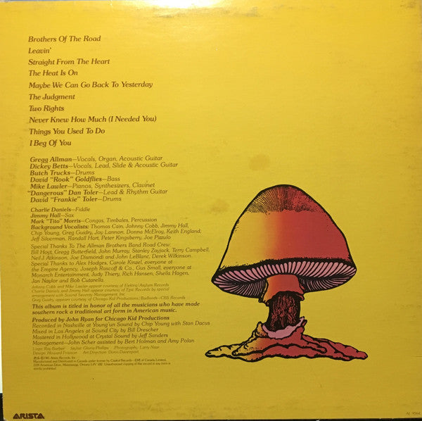 The Allman Brothers Band- Brothers Of The Road-1981 – Canada Vinyl, LP, Album