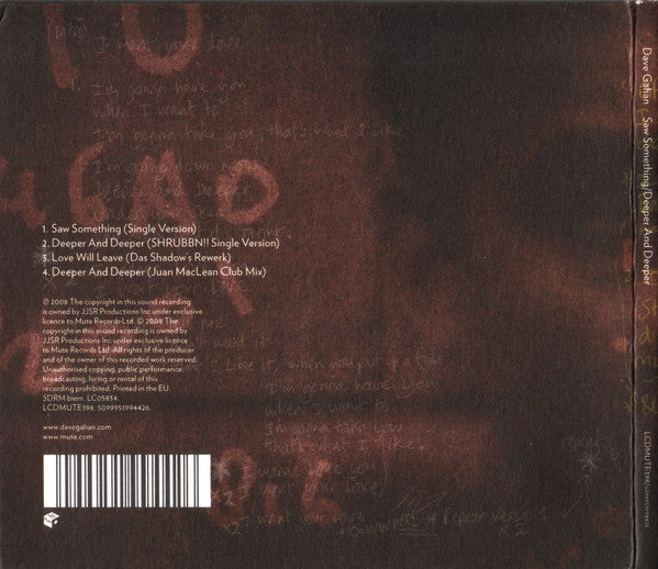 Dave Gahan - Saw Something/ Deeper + Deeper - CD-Single -LMTD -Digipak - 2008