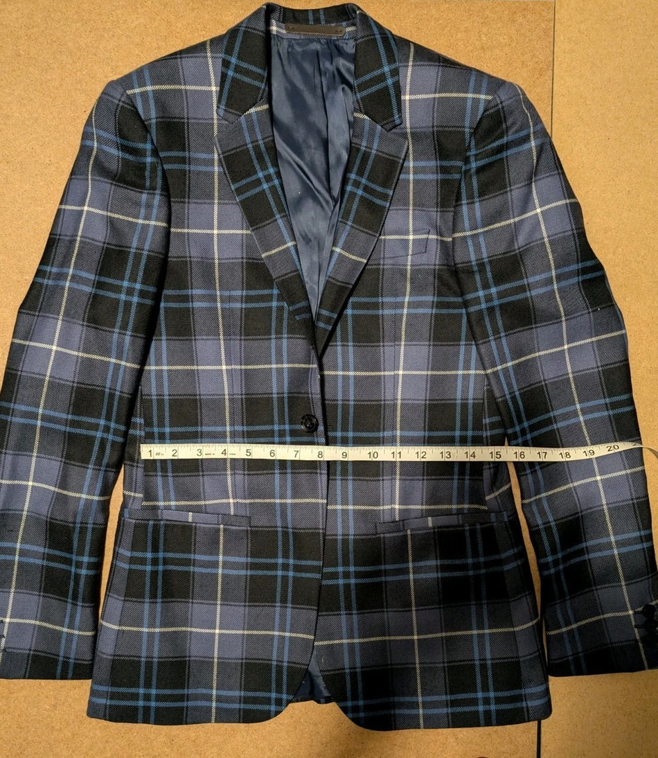 Topman Blue Plaid Skinny Suit Jacket 34R & Trousers Men's 30