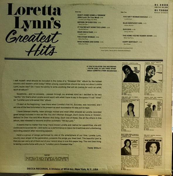 Loretta Lynn Loretta Lynn's Greatest Hits-12" VINYL RECORD