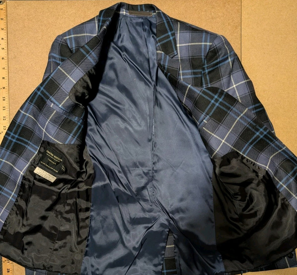 Topman Blue Plaid Skinny Suit Jacket 34R & Trousers Men's 30