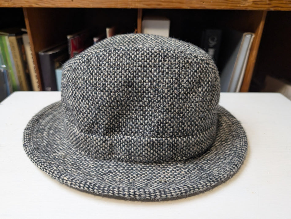 Vintage Jonathan Richard 100% wool fedora feathered hat Donegal Tweed Small