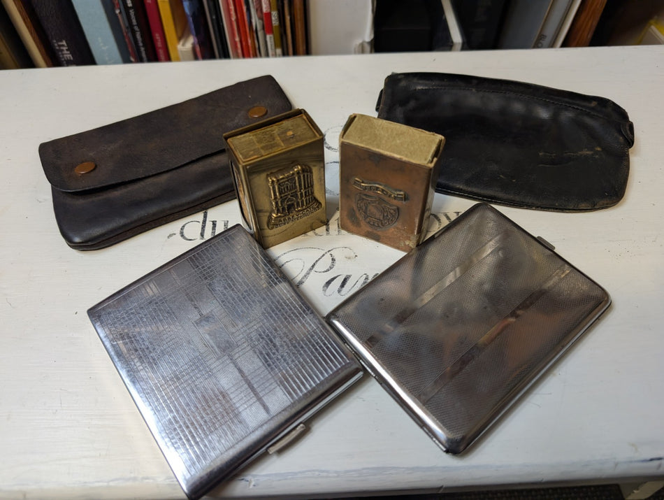 Vintage Lot- Match,Cigarette Holder- Leather Tabacoo Pouches