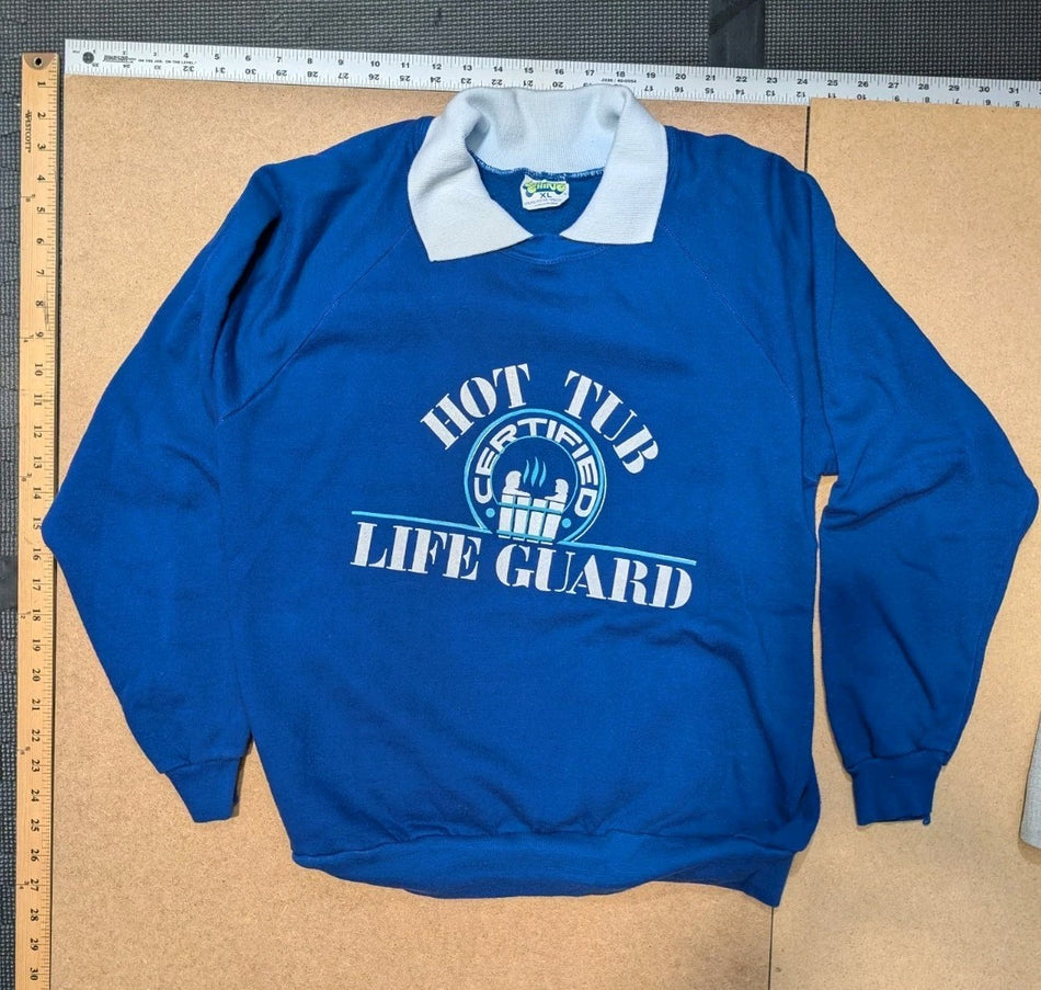 Vintage - Hot Tub Life Guard- Long Sleeve-Collared Sweater-XL-Surf Shirts