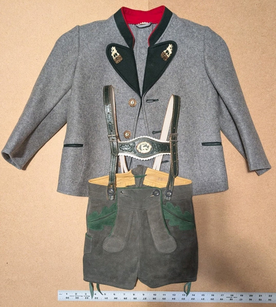 Lederhosen & Jacket -Youth Green Suede Leather Adjustable Straps