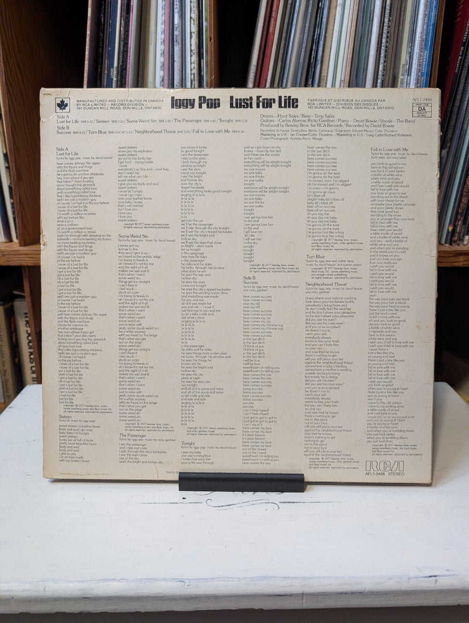 IGGY POP -Lust For Life- LP Vinyl 1977 -Canada- 12" Record