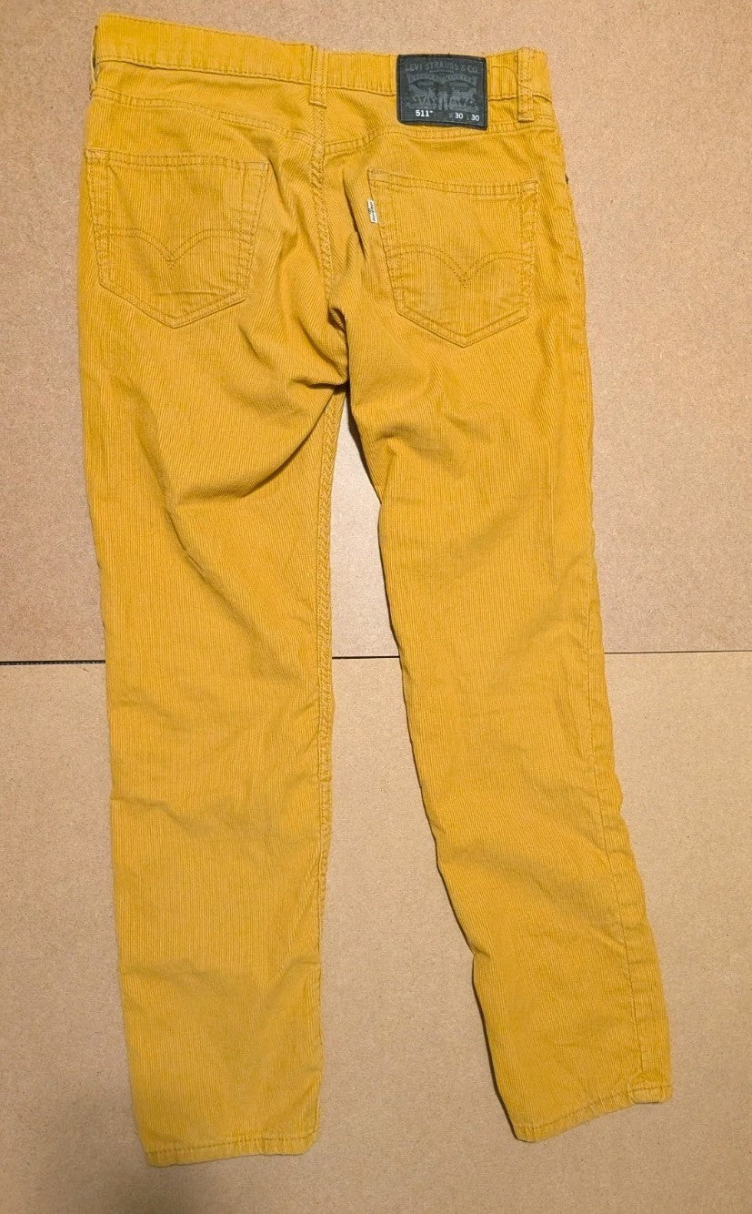 Levis 511 30x30 Skinny Corduroy Pants Yellow 5 Pocket Slim Fit White Tab