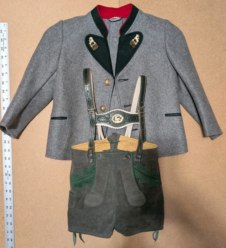 Lederhosen & Jacket -Youth Green Suede Leather Adjustable Straps