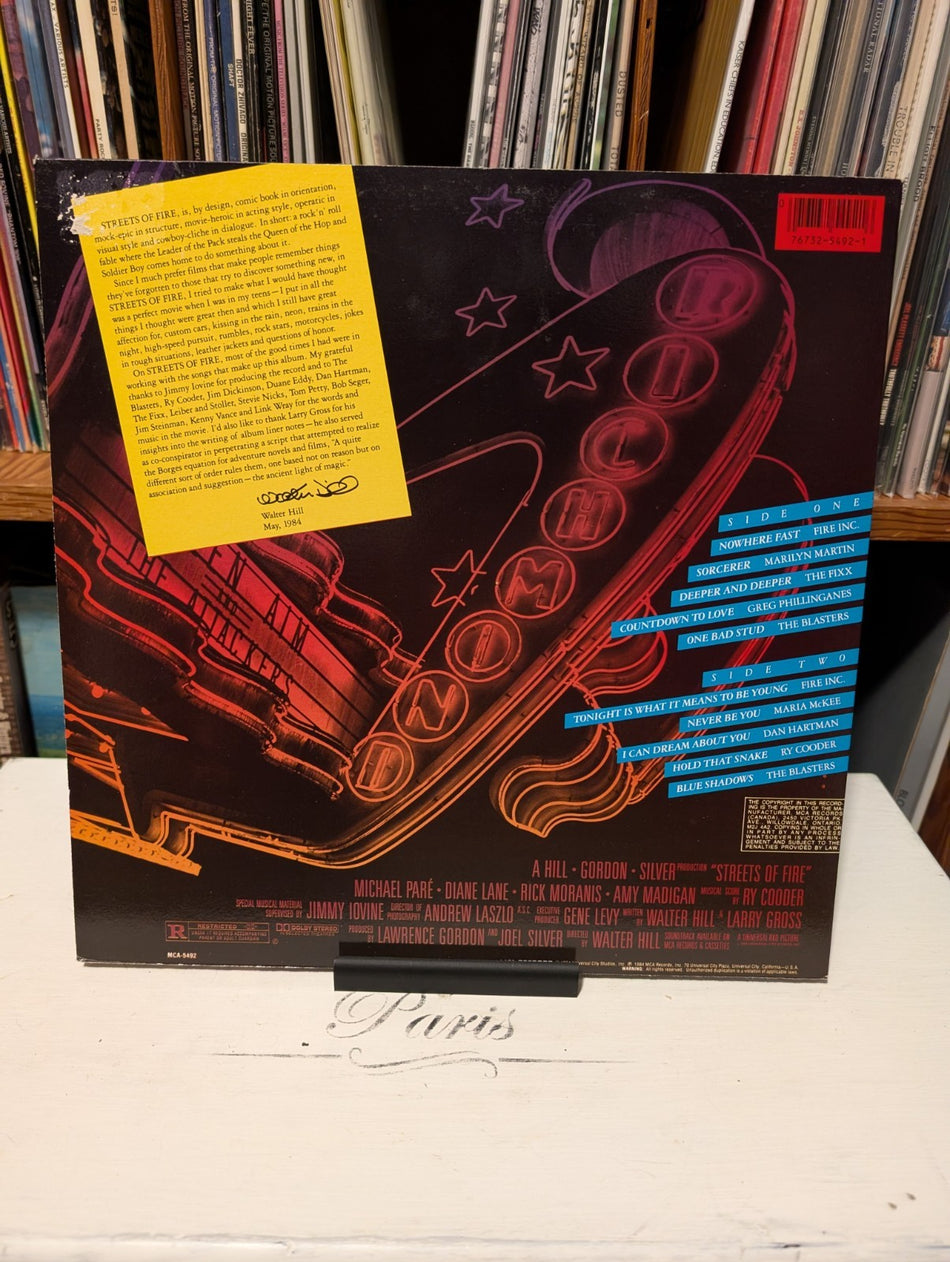 Streets Of Fire, A Rock & Roll Fable LP, Canada 12" Viynl Record Og Dust Sleeve