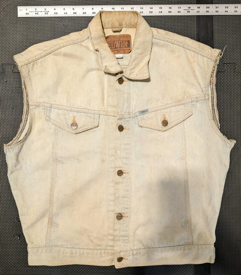 Vtg-Edwin Jeans- Custom Denim Vest - Hand Drawn- Distressed SzM