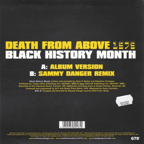 Death From Above 1979 Black History Month-7" VINYL-2005