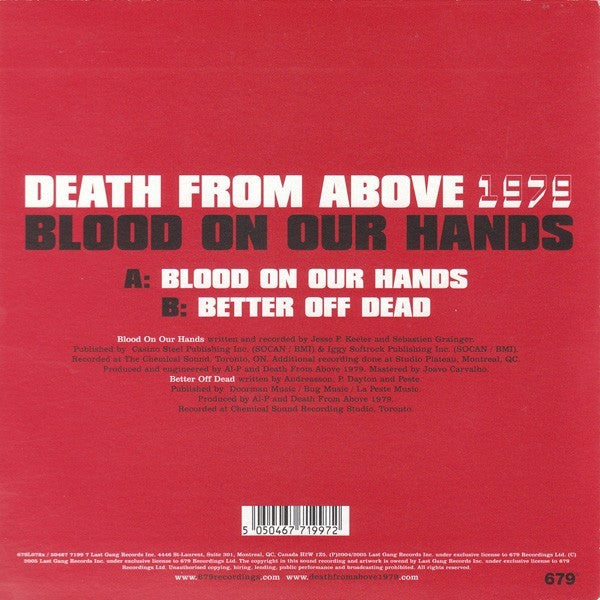 Death From Above 1979 Blood On Our Hands-	Vinyl, 7", Single, LTD ED-2005
